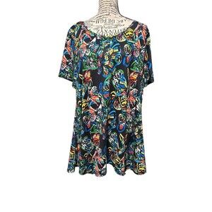 Enmain Short Sleeve Butterfly Tunic Multicolor Tropical‎ Plus 2X Whimsical Fairy